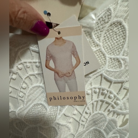 Philosophy - White Lace overlay Short Sleeve Top - Size L - NWT - Picture 5 of 6